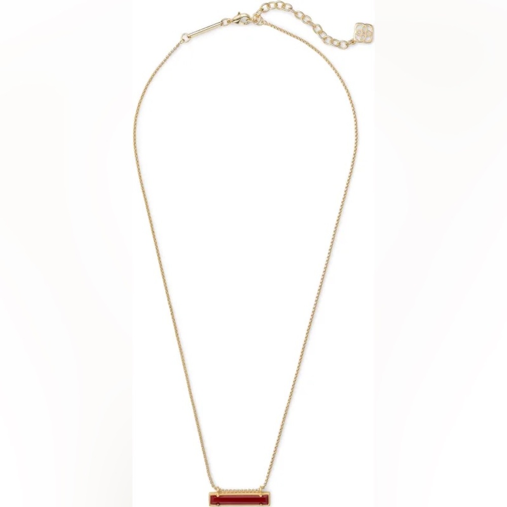 ‘Vintage’ Kendra Scott Leanor Bar Necklace Red Maroon Jade 14k Rose Gold - Picture 7 of 11